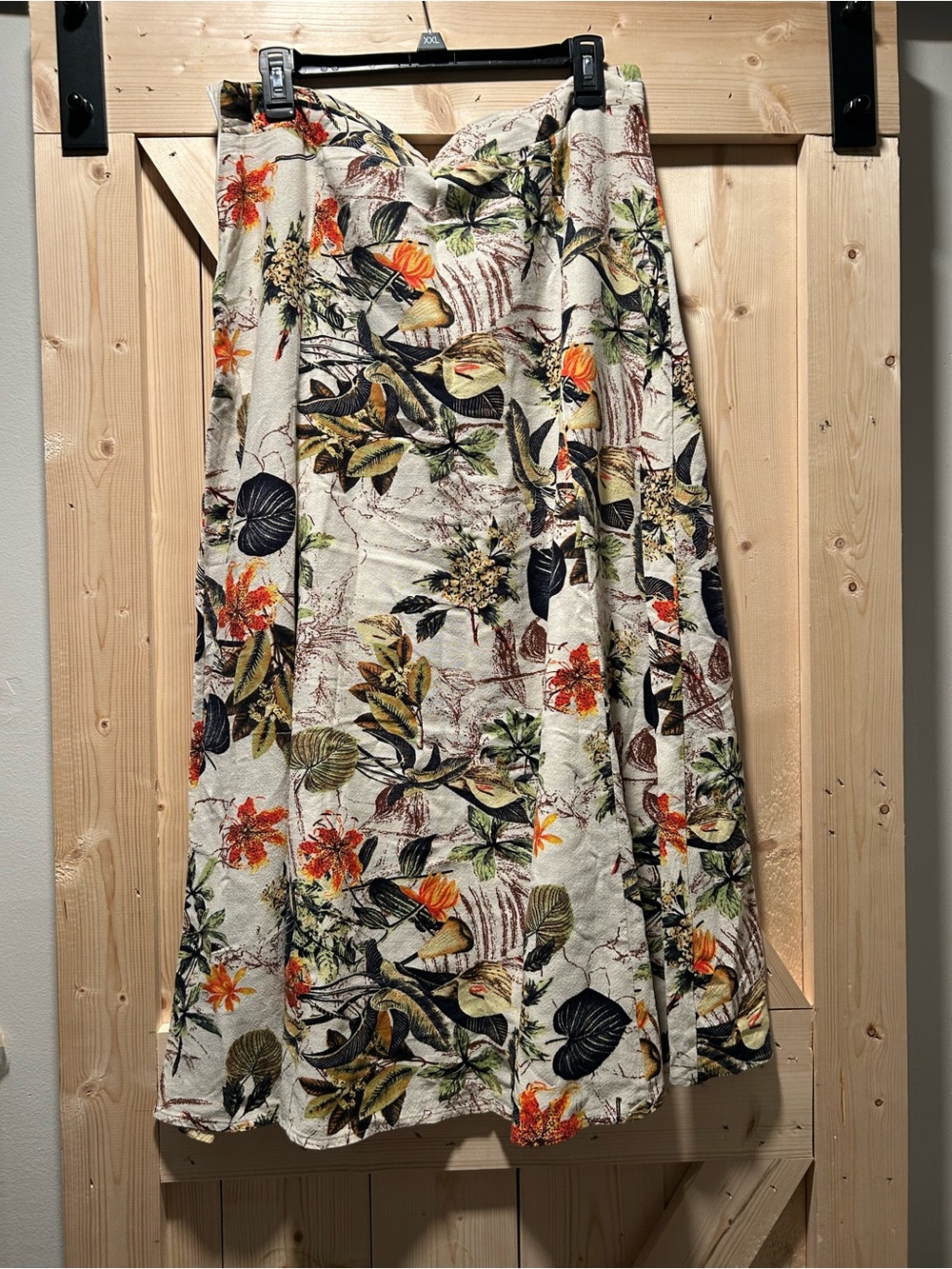 Cream Floral Maxi Skirt with Green and Orange Botanical Print
